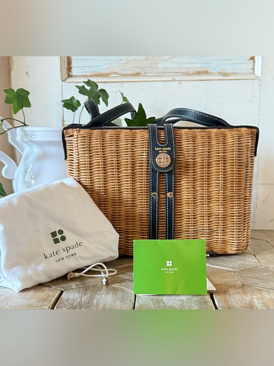 kate spade Handbags - Vintage Kate Spade New York Wicker & Leather Satchel, Honey Rattan, + Dust Bag
